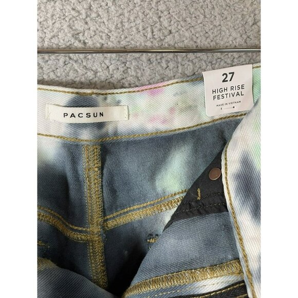 PacSun Jean Shorts Womens Sz 27 Pink Gray Tie Dye High Rise Festival Cut Off - Picture 9 of 12